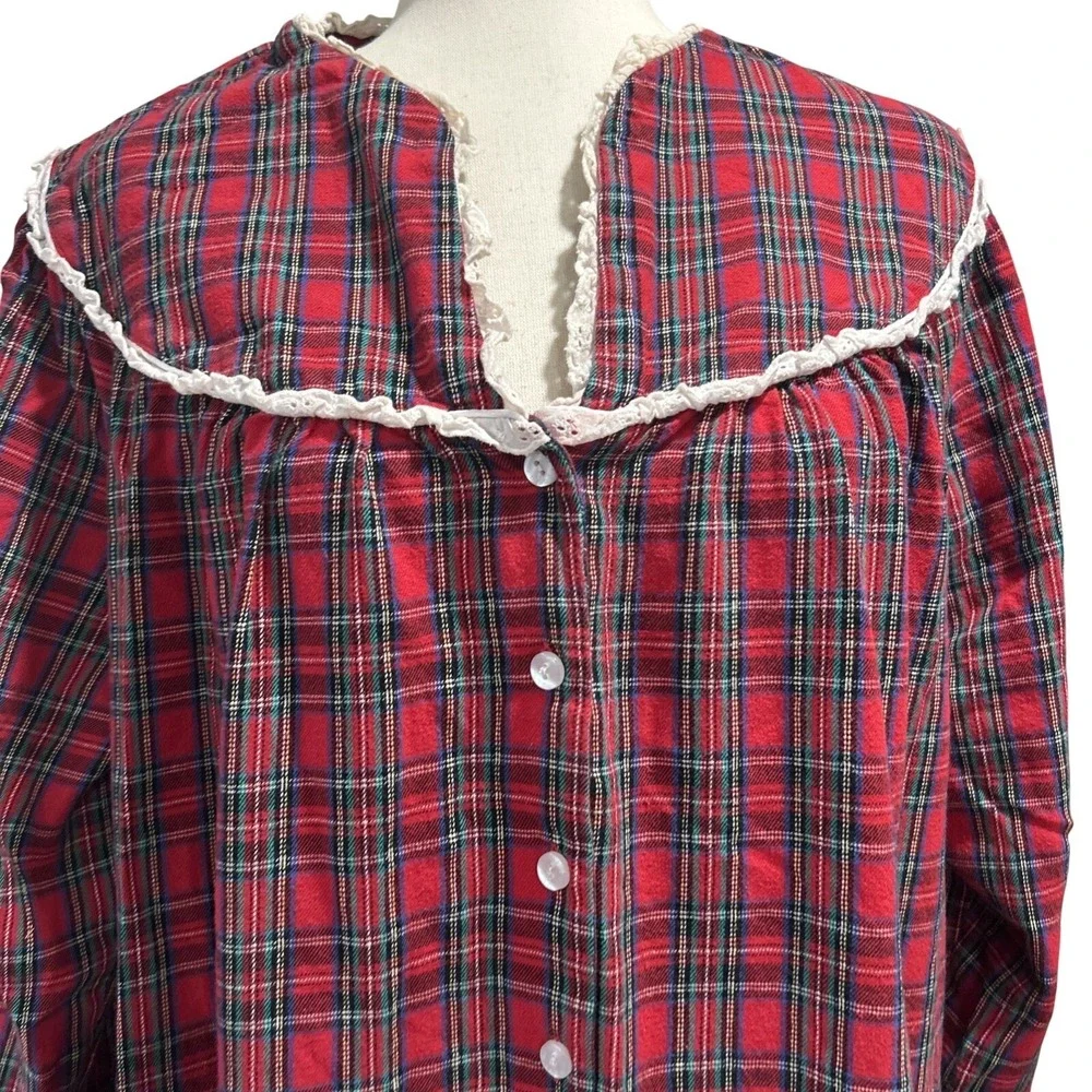 Lanz of Salzberg Women's Red Flannel Vintage VTG Christmas Nightgown Gown Robe